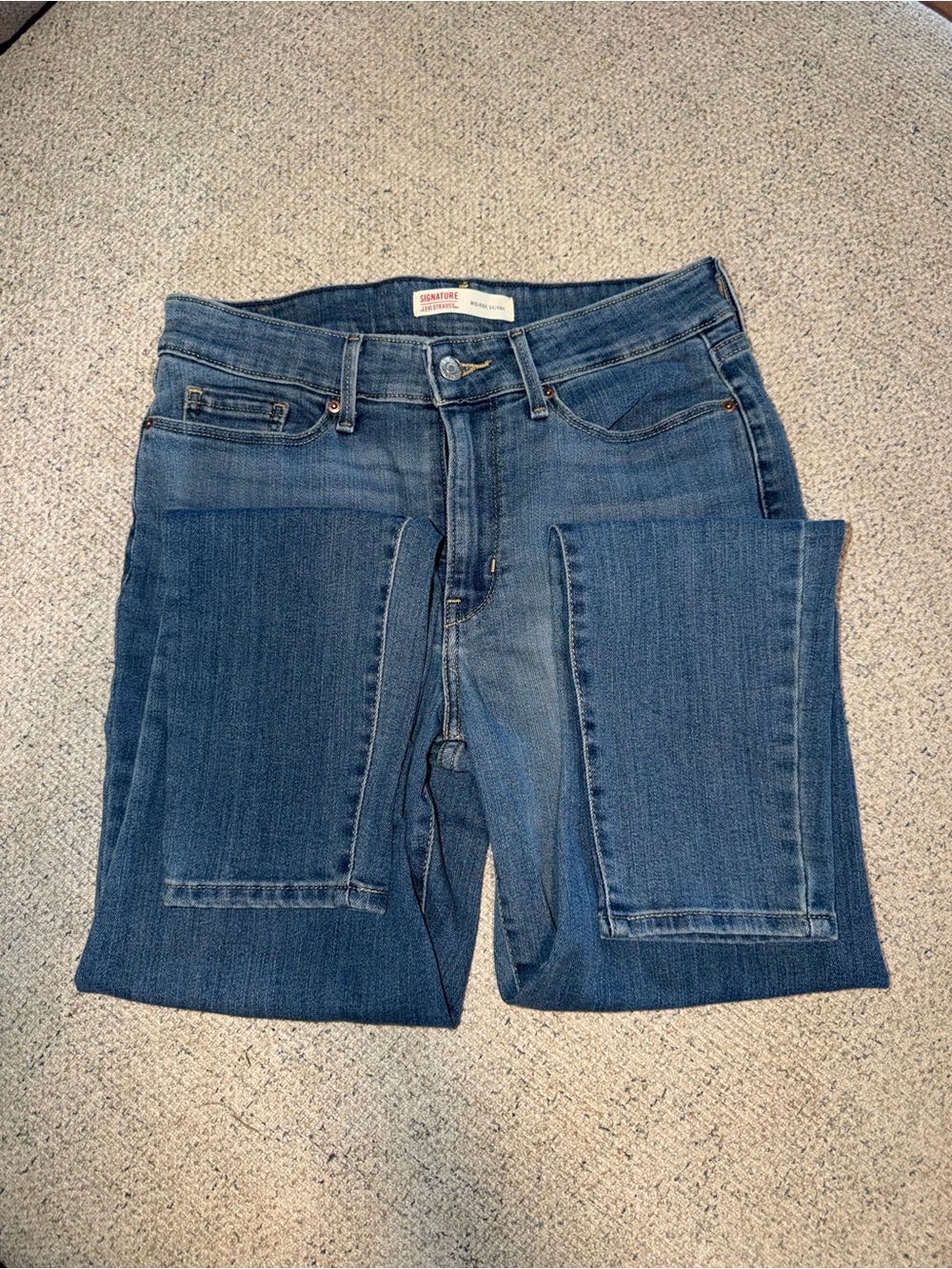 Signature by Levi Strauss Women's Blue Patchwork Boyfriend Jeans